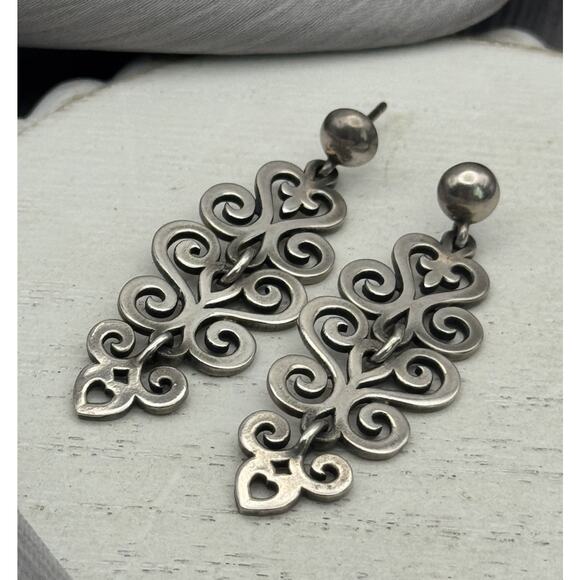 Retired James Avery HTF 925 Spanish Scroll Lace Earrings 7.47G / 1.7In